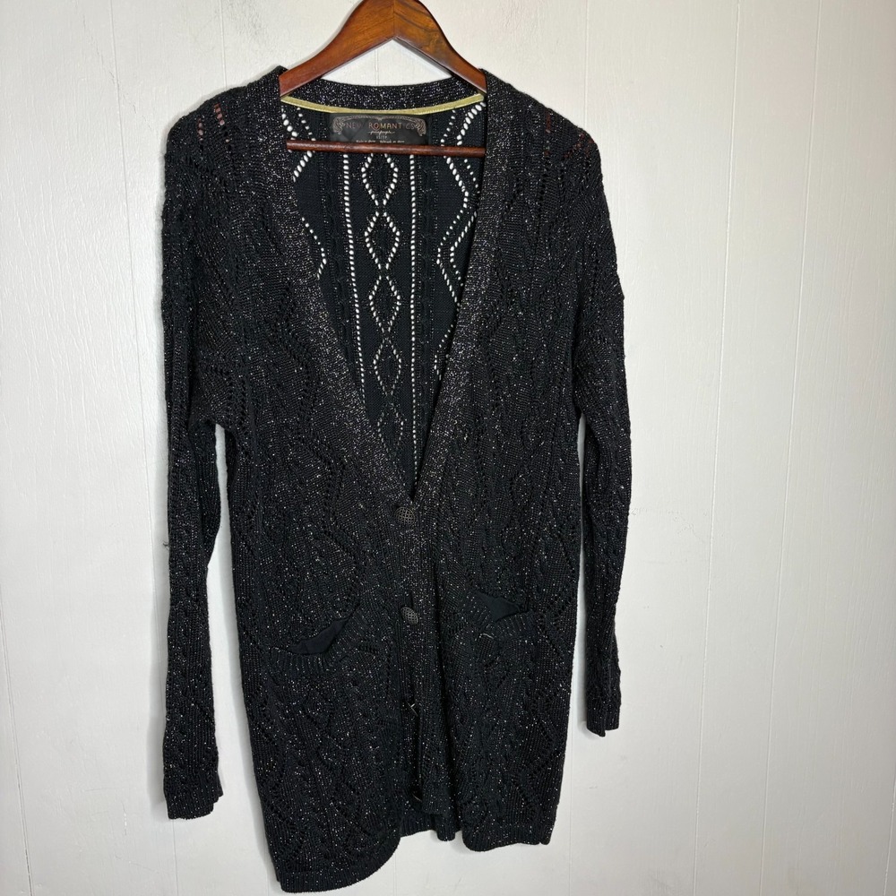Free People New Romantics Cardigan XS Black Metallic Sparkle Whimsigoth Holiday